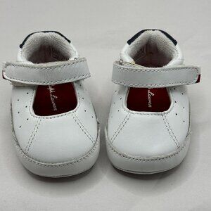 Ralph Lauren Baby Girl White Leather Shoes Strap Polo Logo Soft Designer Casual